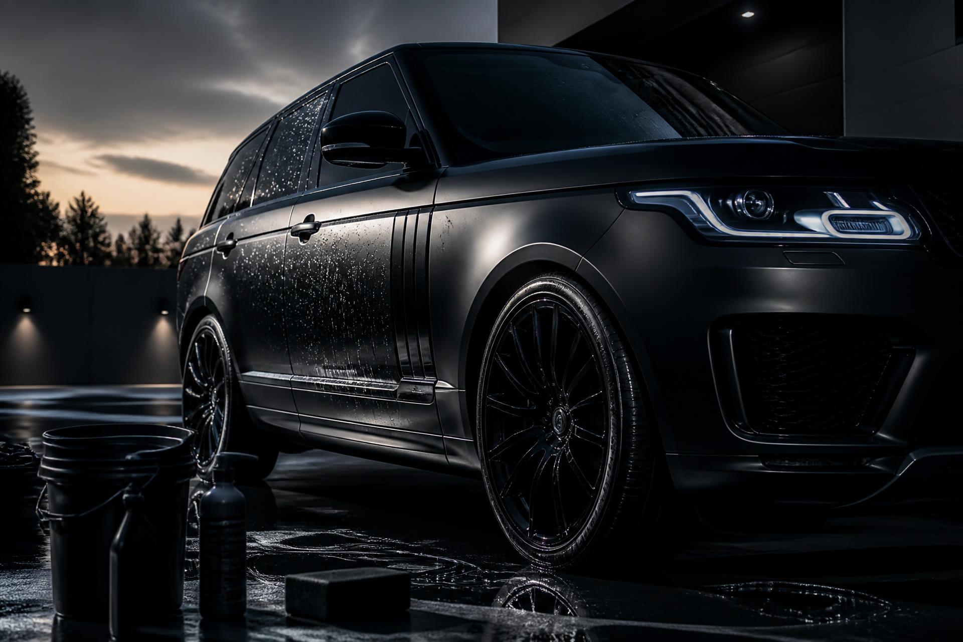 Luxury SUV being detailed at dusk